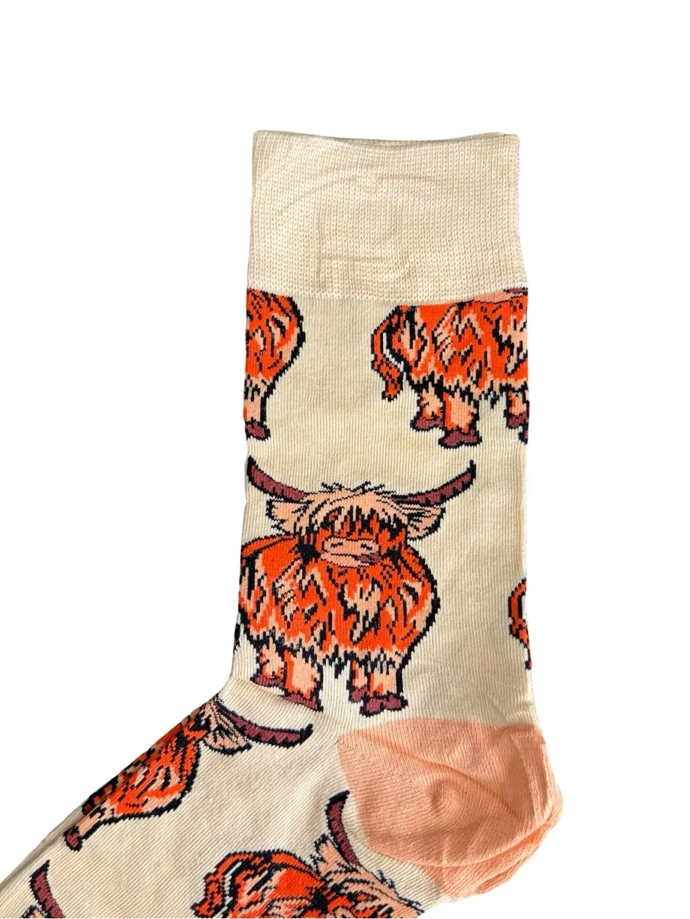 Highland Cow Novelty Crew Socks Cream Peach